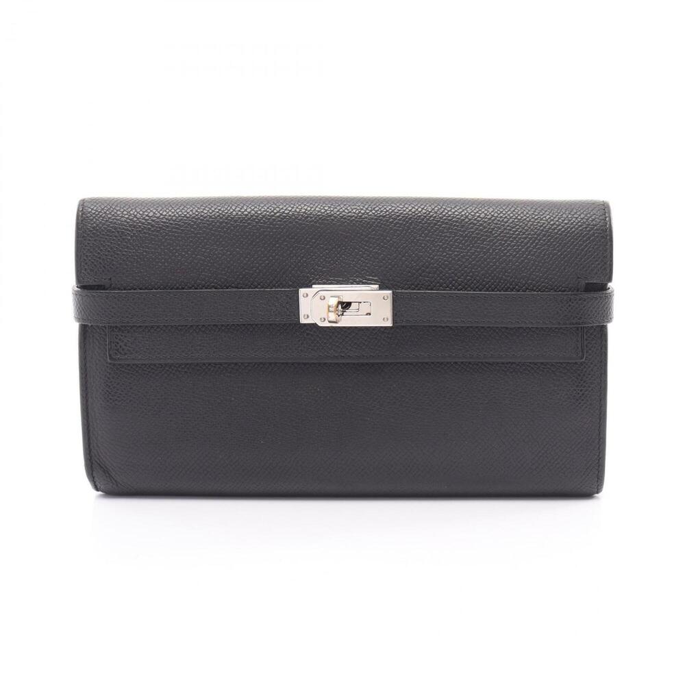 Hermes Kelly Wallet Long Bi-fold Wallet, Veau Epsom Leather, Women's, Black